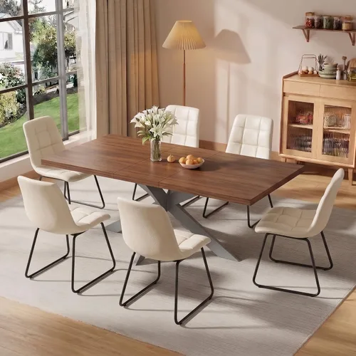Vista 18 de 6-Piece Extendable Dining Table Set, Modern 63''–79'' Grey Wood Table with 6 Grey Fabric Chairs, Dining Room Table and Chairs for 6, Ideal for 1