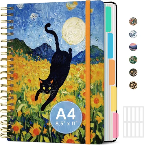 Vista 13 de Cuadernos grandes con forro en espiral para el trabajo con divisores y pestañas extraíbles, 8.5 x 11 pulgadas, bonito cuaderno de tapa dura de 5