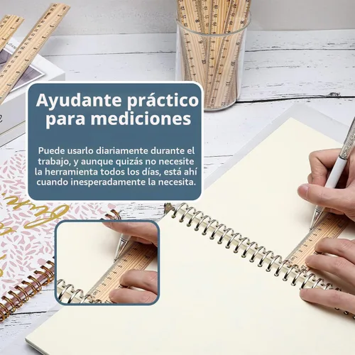 Vista 4 de Paquete de 10 reglas de madera de 12 pulgadas, reglas de medición de madera a granel, regla de oficina, 2 escalas 10 piezas-12.0 in