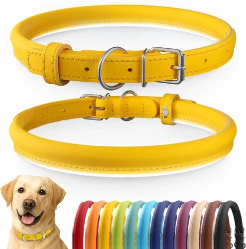 Vista 12 de CollarDirect - Collar de cuero enrollado para perro, collar redondo acolchado suave para cachorro, collar de cuero auténtico hecho a mano
