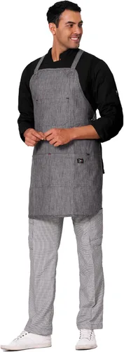 Vista 4 de Delantal Oxford Denim - Delantal para mujer y hombre con ojos metálicos. Correas ajustables en la espalda y cintura. Para trabajo de cocina, chef.