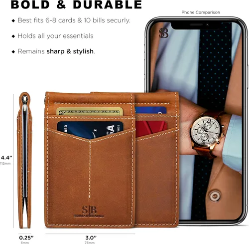 Vista 27 de SERMAN BRANDS RFID Blocking Wallet Slim Bifold - Genuine Leather Minimalist Front Pocket Wallets for Men with Money Clip Gift