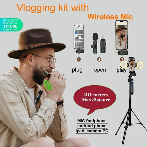 Vista 4 de Kit de vlogging para iPhone/Android, trípode de seguimiento facial