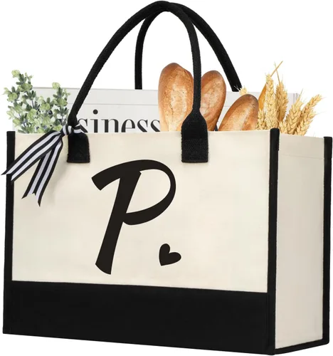 Vista 14 de shenee Initial Canvas Tote Bag, Personalized Beach Bags Gift for Women