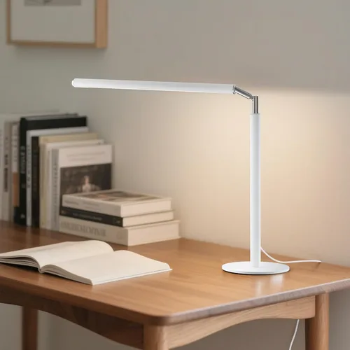 Vista 8 de Lámpara de Escritorio LED Blanca - Luz de Escritorio Industrial Plegable para Oficina en Casa, Lámpara de Mesa Regulable de 15W para Lectura