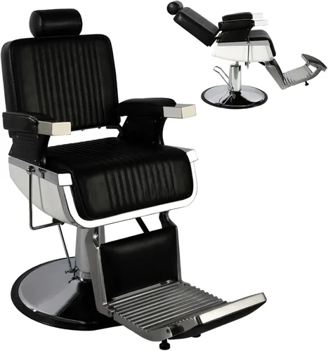 Vista 9 de Hydraulic Barber Chair All Black, 550LBS Heavy Duty Barbershop Chair, Adjustable Reclining Salon Chair, Professional Hair Stylist Chair for