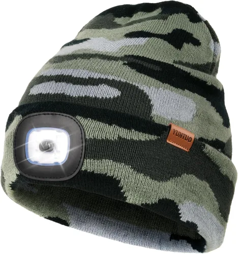 Vista 36 de Gorro LED con la luz, unisex, linterna frontal recargable por USB, gorro de punto de invierno, regalos para hombres, papá, esposo, él Azul Oscuro