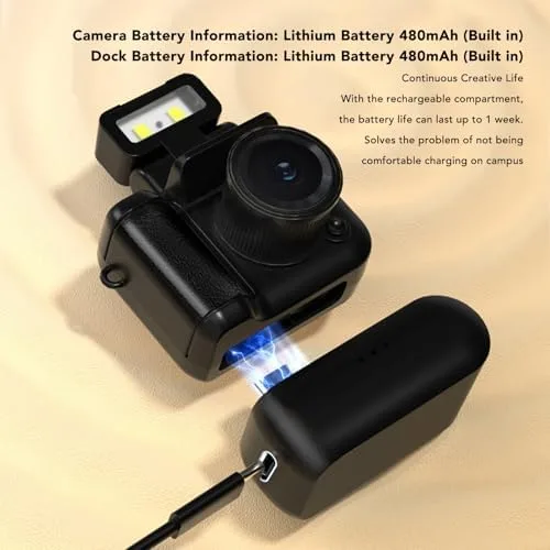 Vista 3 de Mini llavero de cámara, 1080P Vintage pequeño grabador de video digital con luz flash LED, cámara portátil de viaje para grabación de vida