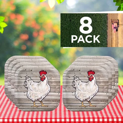Vista 4 de Havercamp 8 platos de fiesta de madera de granero Papel temático de madera para picnics y fiestas Plato de pollo cuadrado de 9 pulgadas