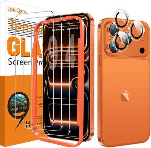 Vista 10 de QsmQam Paquete de 3 Protectores de Pantalla para iPhone 17 de 6.3 Pulgadas + 1 Paquete de Protector Individual de Lente de Cámara, Vidrio Templado