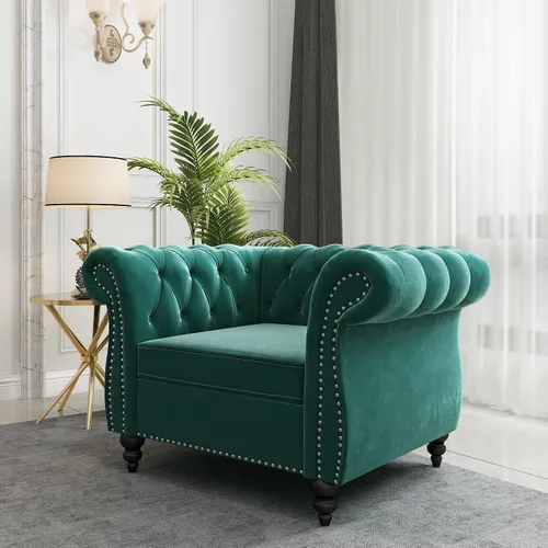 Vista 26 de QHITTY Sofá grande Accent, sofá Chesterfield de 3 plazas moderno de cuero, sofá tapizado con respaldo copetudo para muebles de sala de estar (negro)