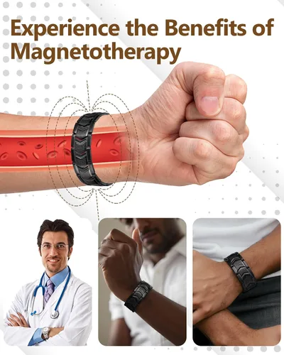 Vista 6 de Feraco Pulseras magnéticas de terapia para hombres 3 veces más fuerza, pulseras magnéticas de acero de titanio con imanes de neodimio 3800 Gauss
