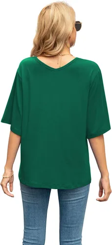 Vista 6 de SUEANI - Camiseta de cuello en V para mujer, diseño holgado con manga 34 acampanada