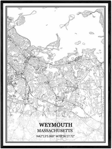 Vista 11 de TANOKCRS Newburyport Massachusetts USA America Map - Póster impreso en lienzo sin marco, moderno mapa blanco y negro, regalo de recuerdo, decoración