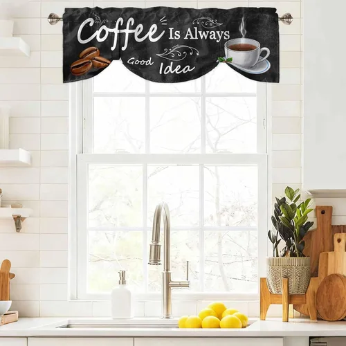 Vista 4 de Cenefas de amarre con temática de café para ventanas, cenefas de cenefa para sala de estar, dormitorio, bolsillo para barra, cenefas estilo granja