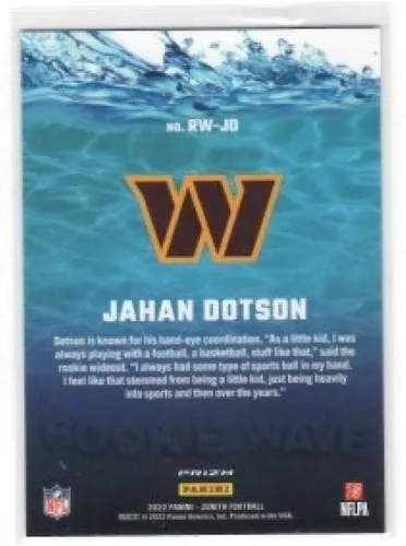 Vista 2 de 2022 Panini Zenith Rookie Wave #10 Jahan Dotson Washington Commanders NFL Football Card NM-MT