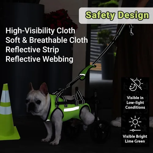 Vista 5 de Silla de ruedas para perros para patas traseras, para todas las razas de perros - Incluye chaleco de alta visibilidad, correa y elevador