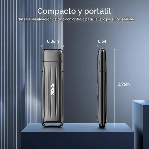 Vista 7 de SSK Unidades de estado sólido externas 2TB Máximo hasta 2000mb/s Disco duro externo USB 3.2 Gen 2x2 SSD portátil de aleación de zinc USB C Unidad