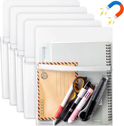 Vista 8 de Henoyso 5 soportes magnéticos para archivadores, rotuladores magnéticos de borrado en seco, organizador de bolsillo para pizarra blanca, 12 x 9.5