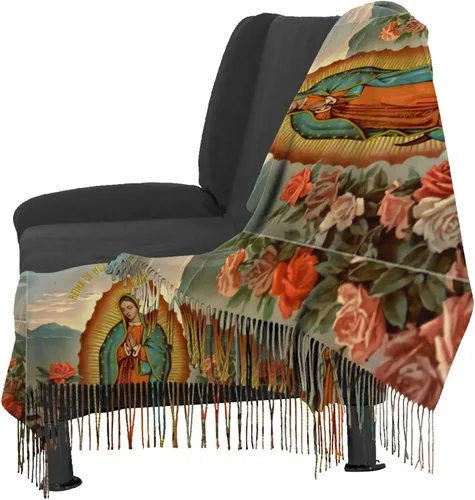 Vista 4 de Our Lady Of Guadalupe Virgin Mary Soft Cashmere - Bufandas ligeras para mujer, chales grandes y envolturas, Negro