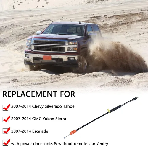 Vista 6 de Cable de pestillo de puerta de 16.5 pulgadas compatible con Chevy Silverado Tahoe Yukon Sierra Escalade 2007-2014, puertas delanteras laterales