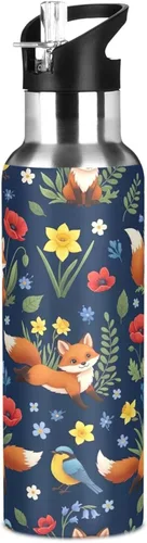 Vista 8 de Insulated Water Bottle 32 Oz, Leakproof Water Bottles for Gym Outdoor Travel School, Cute Foxes Colorful Flowers