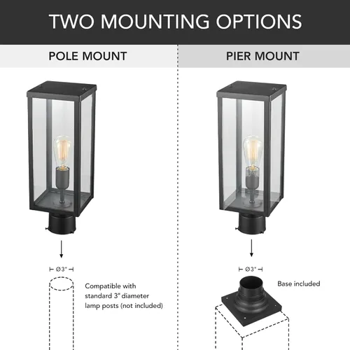 Vista 7 de Globe Electric 44384 Lámpara de poste de lámpara para exteriores con adaptador de base, negro mate, inserciones de vidrio transparente, iluminación