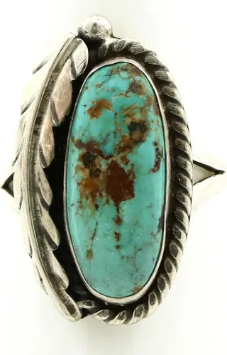 Vista 4 de Anillo Navajo de plata .925 Bisbee turquesa firmado Apache Manufacturing C80s, Plata de ley, turquesa