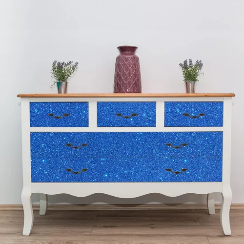 Vista 7 de VEELIKE Papel tapiz con purpurina azul para pegar y despegar, papel de contacto con purpurina para armarios, cajones, decoración de pared, 15.7 x