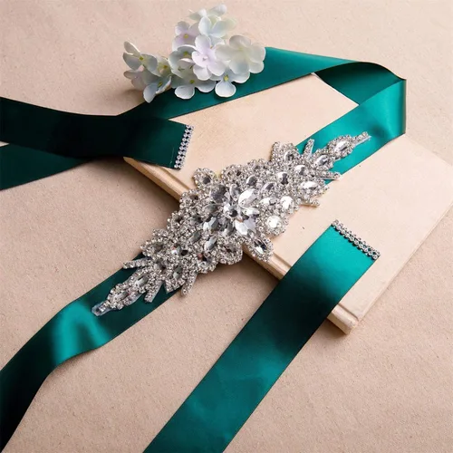 Vista 5 de Ulalaza Vestido de noche de graduación para mujer, con cintura decorativa, bandas de cristal para novia, cinturón de boda con diamantes de imitación