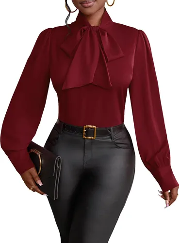 Vista 35 de Vrtige Camisa de mujer elegante con cuello de lazo, manga larga, blusa para la oficina