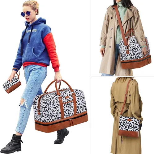 Vista 109 de IBFUN Bolsas de fin de semana para mujer, bolsa grande de lona para viaje, bolsa de viaje con compartimento para zapatos, 21 pulgadas, juego de 3