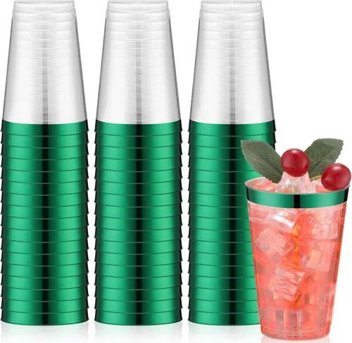 Vista 9 de Norme 50 vasos de plástico con borde de 14 onzas, vasos transparentes desechables con borde, soporte para bebidas de vacaciones 2026, recipiente
