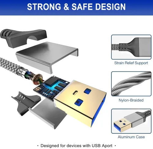Vista 4 de AkoaDa Cable USB A a USB A de 6.6 pies, USB 3.0 macho a macho, cable trenzado de nailon de alta velocidad de transferencia USB a USB 3.0 para cajas