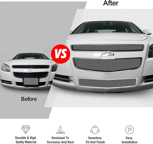 Vista 6 de APS Rejilla de malla cromada de acero inoxidable premium compatible con Chevy Malibu 2008 2009 2010 2011 2012 parachoques inferior superior