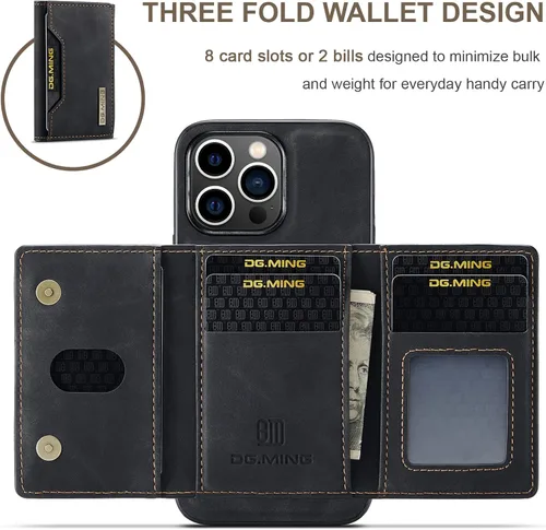 Vista 9 de Compatible con iPhone 14 Pro Max (6.7 pulgadas) 2 en 1 contraportada desmontable y cartera de cuero, con tarjetero, fundas de cuero con bolsillo
