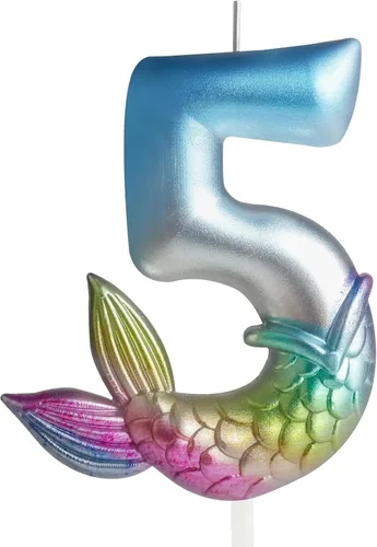 Vista 11 de Velas de cumpleaños con números 7, decoraciones de cumpleaños de sirena, velas de feliz 7 cumpleaños para pasteles, velas de pastel de cumpleaños
