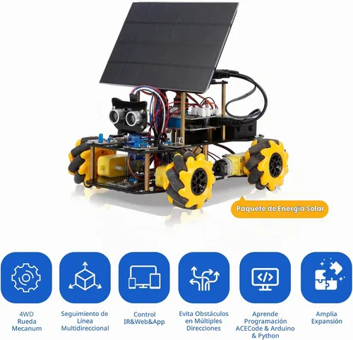 Vista 2 de ACEBOTT Kit de automóvil inteligente de energía solar, automóvil de control remoto 4WD compatible con Arduino IDE, proyecto de programación