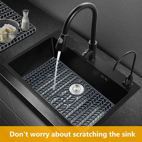 Vista 55 de Protectores de fregadero de cocina de 12 x 11 y 13 x 11 pulgadas, protectores de silicona para fregadero de cocina para la parte inferior del Gris