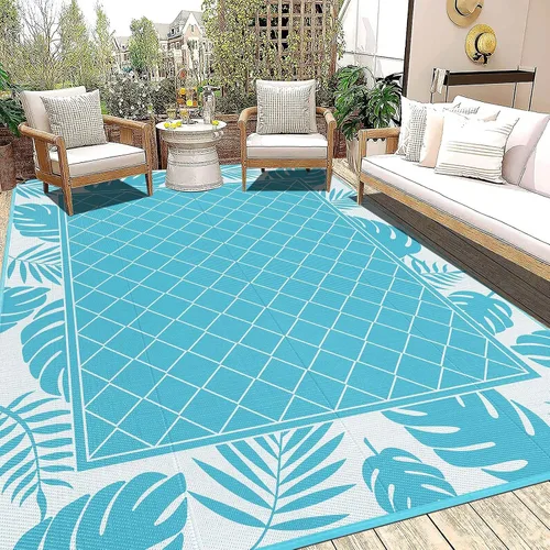 Vista 12 de Ileading Alfombra impermeable para exteriores de 5 x 8 pies, reversible, de paja de plástico, portátil, para interiores y exteriores, caravana