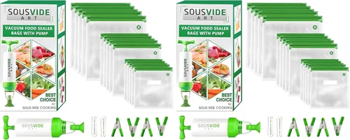 Vista 10 de SOUSVIDE ART 37 bolsas reutilizables de sellado al vacío con sellador al vacío, 30 bolsas de cocina y almacenamiento de 3 tamaños con bomba