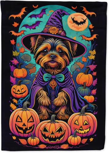 Vista 62 de Caroline's Treasures DAC1466GF - Bandera decorativa para jardín de Halloween de Affenpinscher Witchy para jardín, decoración para patio exterior