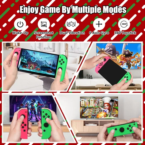 Vista 2 de Tinygu Joy Cons for Switch Nintendo Left and Right Switch Joy Con Controllers Left Right Wireless Remote Replacement for Switch Joycons Support