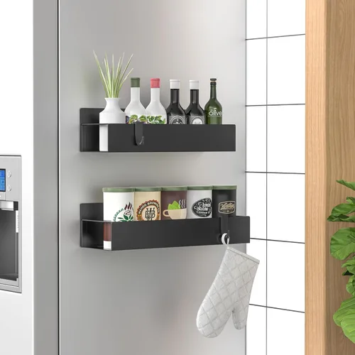 Vista 10 de HuggieGems Paquete de 6 organizadores magnéticos de almacenamiento de especias para refrigerador y horno, organizadores negros para nevera