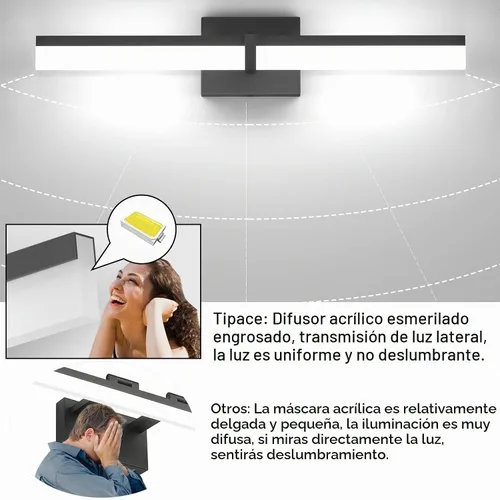 Vista 9 de Tipace Lámparas de baño negras de 24 pulgadas, luces LED modernas sobre espejo (luz blanca, 6000 K)