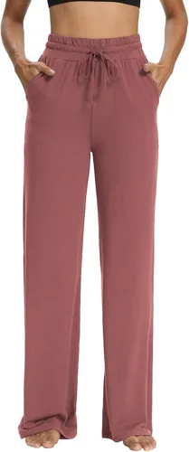 Vista 3 de Sarin Mathews - Pantalones deportivos de yoga para mujer, pantalones de pijama de pierna ancha, pantalones de entrenamiento cómodos con cordón