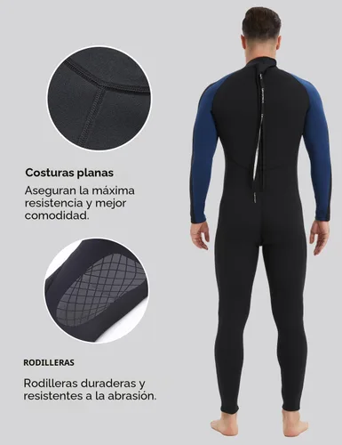 Vista 4 de Trajes de neopreno Lemorecn para hombre de 3/2 mm, traje de buceo de cuerpo entero Hombres 0.118 in Negro+Azul