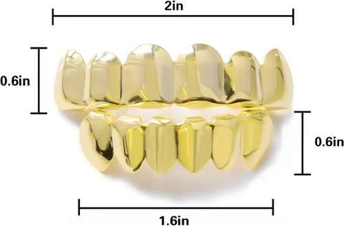 Vista 4 de Gold Grillz - Juego de 6 dientes chapados en oro de 24 quilates para parrilla superior e inferior para hijo + barras de moldeo adicionales + paño