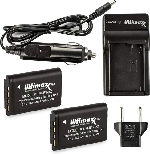 Vista 6 de Ultimaxx Cargador rápido AC/DC para el hogar y viaje con 2 baterías BX1 de larga duración (1600 mAh) para Cyber-Shot DSC-HX95, HX99, HX350, RX1