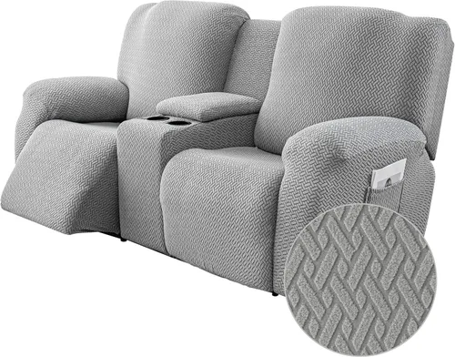 Vista 26 de Genina Funda para Silla Reclinable, Fundas Elásticas para Sillas Reclinables, Fundas para Sofá Reclinable con Rayas Jacquard, Fundas para Sofá